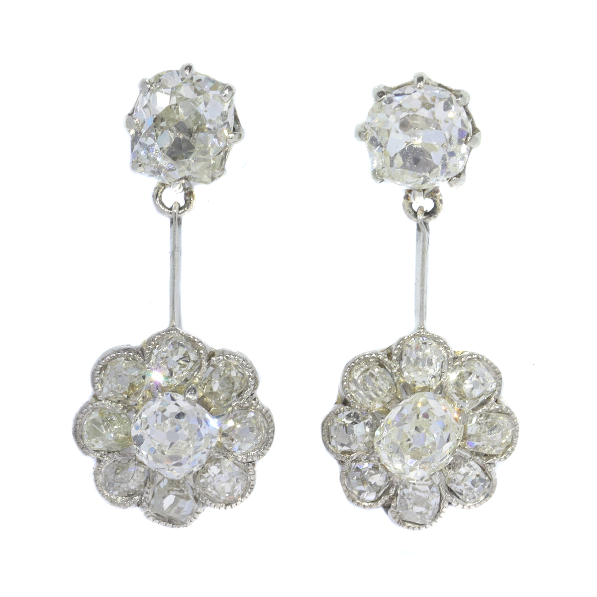 Platinum Art Deco pendant diamond earrings